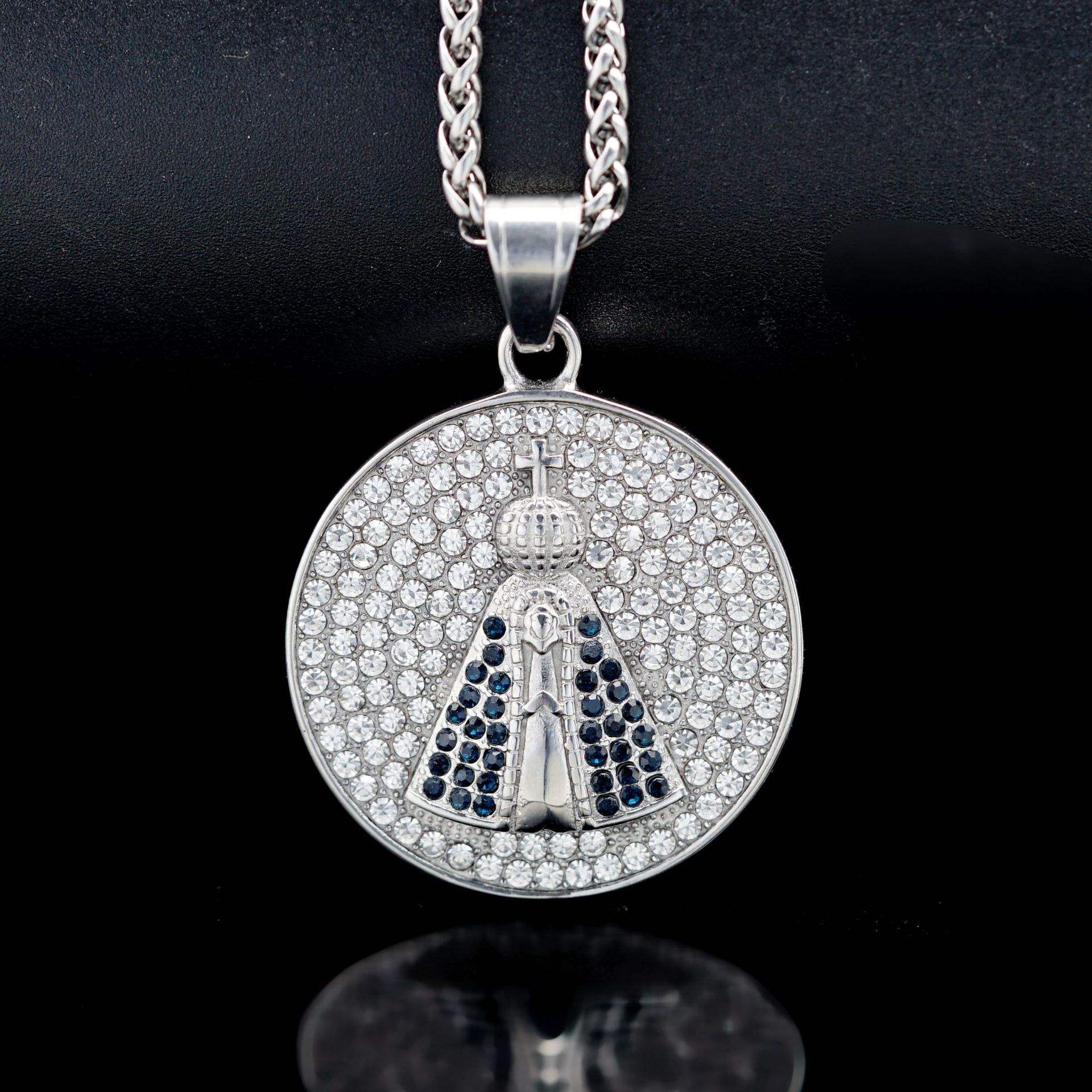 Silver Blue Diamond Single Pendant Without Chain