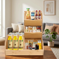 Lot de 3 boîtes de rangement empilables en bambou pour cuisine, rondes, multifonctionnelles, pour garde-manger domestique, vente en gros