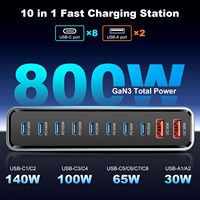 Chargeur de Bureau USB C Multi-Ports 10 800W, Station de Charge USB C GaN PD Murale pour Ordinateur Portable et iPhone 16 15