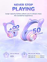 Audífonos Infantiles iClever con Orejas de Gato, Luces LED, Cancelación Activa de Ruido, Límite de Volumen de 74/85dBA, 50 Horas de Reproducción, Carga USB-C