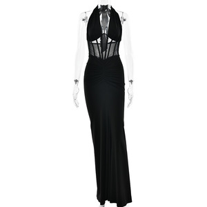 Elegante Vestido Largo Halter para Mujer con Cintura Natural, Capa Transparente y Espalda Descubierta, Estilo Bodycon para Noche - Product Image 5