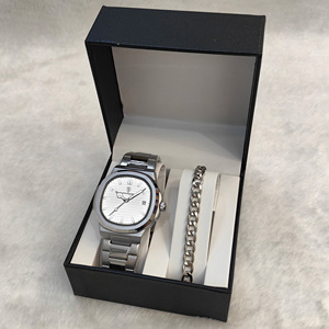 Montre à quartz pour homme Poedagar 613 en acier inoxydable argenté et bracelet argenté et coffret cadeau exquis, montre classique de luxe étanche - Product Image 3