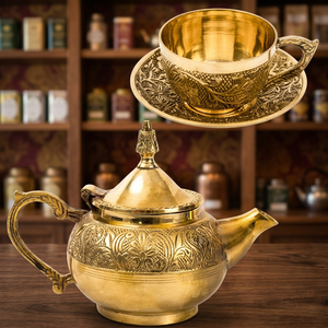 Vintage Brass Tea Pot With Lid And <b>Cup</b> <b>Saucer</b> Set Decorative Metal Water Pot With Handle Ornate Design - Product Image 3