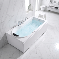 Bañera Moderna Rectangular de Acrílico Blanco para Interiores, Independiente, con 12 Jets, Desagüe y Grifo Incluidos, para Hoteles y Baños