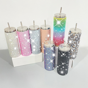 Luxury colorful Crystal cups Bling Rhinestone Tumbler double walled hot <strong>pink</strong> blue black rainbow Leopard Rhinestone <strong>travel</strong> <strong>mug</strong> - Product Image 5