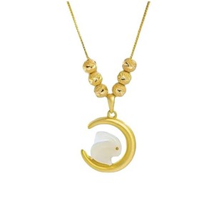 Moon Jade Rabbit Pendant Necklace Stainless Steel Hetian Jade Clavicle Chain For Women Gift Animal Zodiac Style - Product Image 5