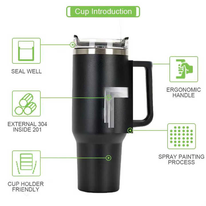 Ix*40oz Bottle&Handle Hot Mug Cup Thermal Stainless Steel Tumbler With Straw Vacuum Flask*tv