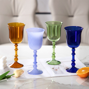 French Colored Long Stem Wine <strong>Glasses</strong> <strong>Blue</strong> Green Amber High Borosilicate <strong>Glass</strong> Goblets for <strong>Party</strong> Use - Product Image 1