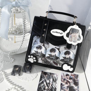 Sac bandoulière classique pour femme en PU, motif chat de dessin animé, style vintage et tendance, avec fermeture éclair et sangle réglable, transparent - Product Image 1