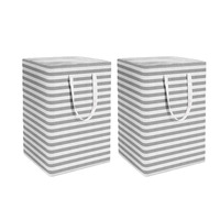 Panier à linge en toile épaissie pliable en coton et lin sac d'emballage mobile rayé pour le rangement de la salle de bain et les vêtements sales