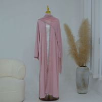 Nouvelle Collection 2026 : Abaya Islamique pour Femme, Robe Musulmane Couleur Unie, Cardigan Abaya Brodé de Dentelle, Abaya Modeste avec Hijab