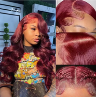 Perruque en cheveux humains brésiliens à densité 200% en gros, couleur brun rougeâtre vierge 99j, longueur longue, lisse comme un bâton, perruque en dentelle frontale complète 13x4 HD