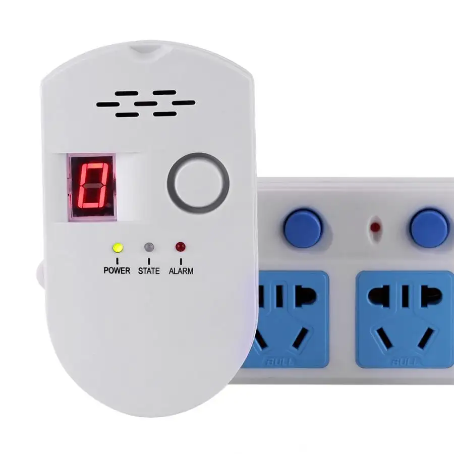 Gas Alarm Detector, LPG/Natural Gas Leakage Detector Plug-in Gas Alarm with Digital Display for Kitchen Hotel School Warehouse
