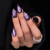 Faux ongles à presser faits main Qianya, effet œil de chat violet, 10 pièces, en acrylique, forme griffe de dragon, style minimaliste Ins, vente en gros
