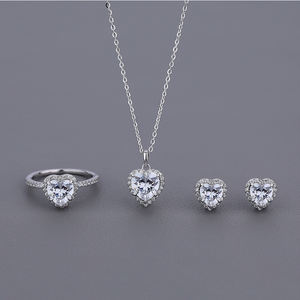 Perhiasan Janji Pernikahan Perak Sterling 925 Potongan Hati 1 1.5 <span class=keywords><strong>2</strong></span> 3 Ct Zirkon Set Perhiasan Pertunangan untuk Wanita - Product Image 2