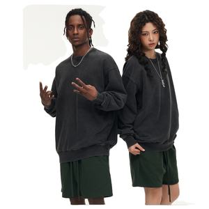 2025 hombres 100% algodón lana pesada calidad de lujo de gran tamaño Hip Hop personalizado pulóver hombres lavado cuello redondo - Product Image 2