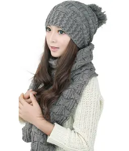Câble acrylique pour adultes, ensemble bonnet et écharpe tricoté, idéal pour l'hiver,