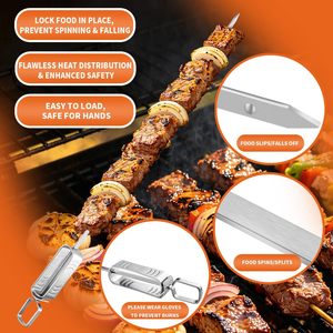 10pcs Reusable Stainless Steel Kabob Skewers Flat Metal <b>BBQ</b> Barbecue Skewer Grilling Skewers Set Carry <b>Bag</b> for Outdoor - Product Image 3