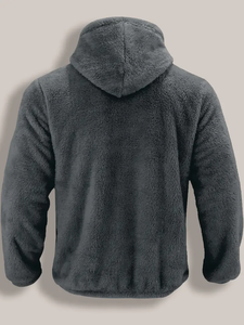 Dropshipping Veste à capuche en polaire teddy gris clair coupe-vent grande taille pour hommes-Vêtements d'extérieur zippés avec poches pour l'automne/hiver - Product Image 2