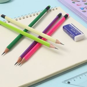 Fournitures scolaires et de bureau, ensemble de crayons peints, 7 pouces, HB, triangle, couleur fluorescente, crayon en bois de peuplier avec gomme de couleur - Product Image 3