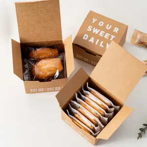 Индивидуальная собственная Марка, белый логотип, маленькие бумажные коробки для печенья из крафт-бумаги, коробка для печенья