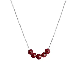 Jachon alla moda S925 collana di perline rosse in argento puro ciondolo a catena con clavicola regalo semplice per il compleanno della fidanzata