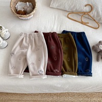 Pantalon pour bébé garçon, mode, brodé, épaissi pour l'hiver, en tissu pelucheux à motif de dessin animé, décontracté, pour enfants de 6 mois à 5 ans