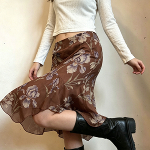 Y2K Solid Dropped Waist Contrast Sheer <b>Patchwork</b> Irregular Hem Reversible A-Line Ankle-Length <b>Skirt</b> Streetwear Women - Product Image 4