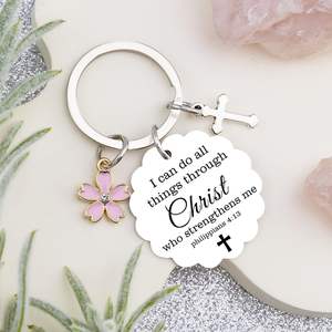 Llavero con Colgante de Cruz de Flores Rosadas, Grabado en Acero Inoxidable, el Más Vendido, Regalo Ideal - Product Image 2