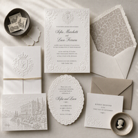 Ensembles d'invitations de mariage gaufrées à sec personnalisées, invitations de mariage gaufrées à sec de luxe, invitations de mariage artisanales gaufrées