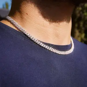Yu ying prix de gros 925 argent rangées simples 6.5mm 10mm de large Moissanite diamant collier chaîne à maillons cubains pour hommes/femmes