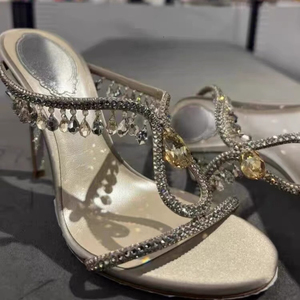 Sandali con tacco alto e strass, a punta aperta, con cinturino singolo, da donna, novità estate 2026, con tacco sottile, freschi - Product Image 2