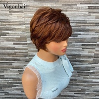 Perruque Pixie Cut Pas Chère en Gros, Perruque Courte Bob Entièrement Faite à la Machine, Sans Colle, Pré-Pluckée, Cheveux Humains Noirs et Bruns Naturels, Fournisseur