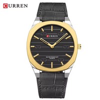 Montres décontractées et résistantes à l'eau CURREN pour hommes, montre à quartz minimaliste, bracelet en cuir véritable, montres-bracelets tendance 8480