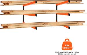 3-Level <b>Wall</b> Mount Wood <b>Storage</b> System Lumber <b>Storage</b> Rack Organizer - Product Image 5