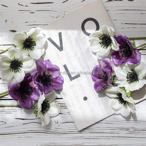 Fleur d'anémone artificielle en soie de qualité supérieure B-403, blanche, tige unique - Anémone de mer artificielle réaliste pour la décoration de la maison, en vrac - Product Image 4