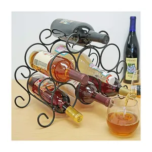 Étagère en métal noir au Design rustique, 6 bouteilles de vin de comptoir, support à vin pour la décoration de la maison et le support de rangement de la cuisine