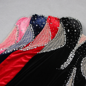 Abito da sera asimmetrico attillato in velluto <span class=keywords><strong>blu</strong></span> royal con strass, senza spalline, alla moda, da donna - Product Image 5