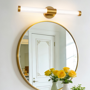 Modern LED Wall Lamp Copper Glass Cylindrical Shade 3500K Warm White Bathroom <b>Mirror</b> Light Wall-Mounted - Product Image 5