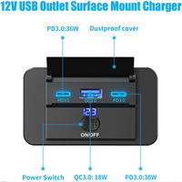 Chargeur de voiture USB 3 ports double PD et QC 3.0 avec voltmètre et interrupteur, prise de courant 90W pour voiture, bateau, bus, camping-car, camion