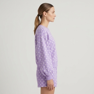 Conjunto de 2 Piezas para Mujer, Lavanda con Puntos, Sudadera de Manga Larga y Pantalones Cortos, Corte Regular, Cuello Redondo, 100% Algodón - Product Image 2