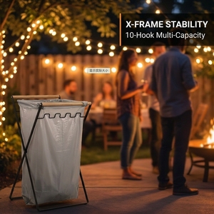 Fornitore Cinese: Porta Sacchi Spazzatura Pieghevole in Ferro e Legno, Supporto Portatile per Sacchi Rifiuti, per <span class=keywords><strong>Campeggio</strong></span>, Cucina, Esterni, Casa, Giardino, Barbecue - Product Image 4