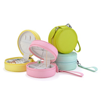 Étui à bijoux de voyage rond à fermeture éclair Organisateur de rangement en cuir PU fait à la main pour objets de valeur