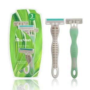 Rubber handle triple blade razor custom disposable shaving razor for man women