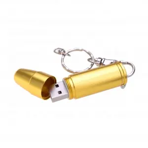 Custom Logo Promotional Gift metal keychain Bullet Shape Usb flash Drives 64gb 128GB pendrive