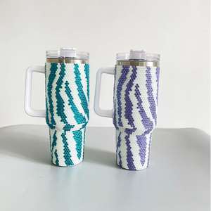 New 40Oz Crystal Zebra <b>Coffee</b> Glow in Dark Bling Rhinestone Tumbler Diamond Beer Mug Water <b>Bottle</b> With Lids - Product Image 2