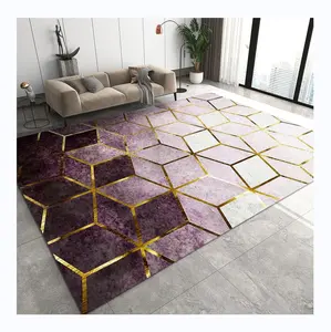 马来西亚流行客厅装饰家居中心地毯定制金色线条打印形状3d打印
