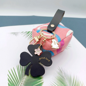 May Mắn Cỏ Chìa Khóa Xe Mặt Dây Chuyền PU Da Bốn Lá Clover Móc Chìa Khóa Vòng Chìa Khóa Xe Chủ - Product Image 2