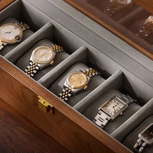 Caja de Reloj de Madera Sólida Natural Personalizada, Caja de Almacenamiento de Relojes de Nogal de Lujo, Estuche de Exhibición de Relojes con 5 Ranuras, Interior de Terciopelo, Ventanas de Vidrio - Product Image 3