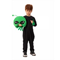 Costume d'alien de luxe avec masque vert à capuche et gants, combinaison spatiale noire pour Halloween